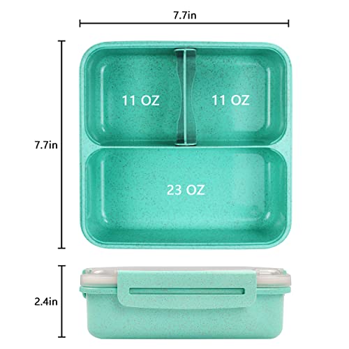 Mektler Wheat Fiber Lunch Boxes, Bento Lunch Box With Devider, 3-Compartments Lunch Food Containers For Meal Prep, Eco-Friendly Bento Lunch Box For School, Traveling, Work (Mint Green) #TOP1