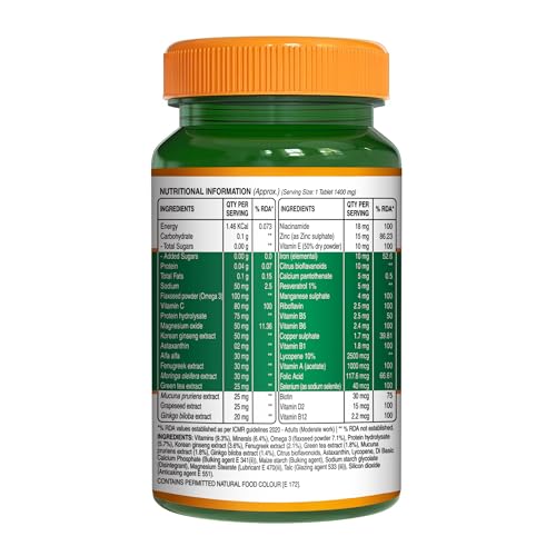 Pure Nutrition Multivitamin for Men (1400mg), 60 Veg Tablets, with Biotin, Iron, Alfa Alfa, Moringa, Ginseng, Fenugreek & Green Tea | Supports Immunity, Energy, Stamina, Bone & Overall Health