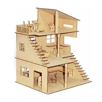 Maruti 3D Wooden Kids Villa Assembly Puzzle for Girls & Boys Doll House with Mini Furniture Open air Gym Construction Kit with Assembly Instructions Easy to Assemble Modeling Kit School Project