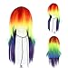 ANOGOL Hair Cap+ Rainbow Wig Scene Long Straight Colorful Synthetic Hair Pride Wigs Women Men Multi-Colored Wigs Anime Cosplay Halloween Costume Christmas Party LGBT Rainbow Outfit Mardi Gras Wig