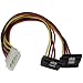 StarTech.com 12in LP4 to 2x Right Angle Latching SATA Power Y Cable Splitter - 4 Pin Molex to Dual 90 Degree Latching SATA Y Splitter