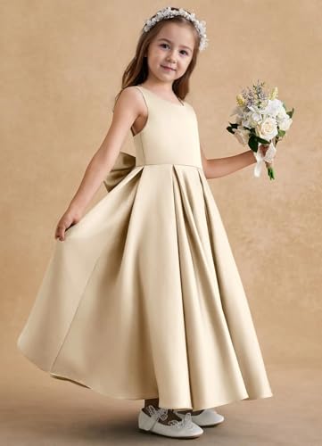 MCieloLuna Glossy Satin Flower Girl Dresses O-Neck Wedding Guest Princess Ball Gown Backless First Communion Dresses3