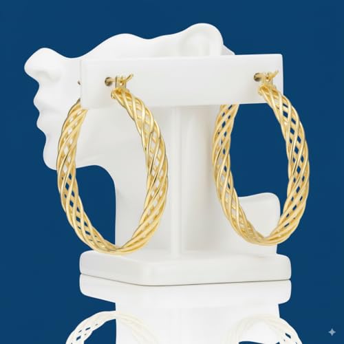 14K Gold Hoop Earrings for Women Thick Twisted Gold Hoops Earrings Fine Weave Design 14K Gold Earring Womens Jewelry 35MM - Image 8