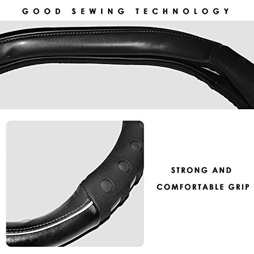 Image of NIKAVI Fashion Steering Wheel Cover - Black Color | Size - Medium | Diameter 38 cm | D-Type | Car Steering Wheel Protector, Anti-Slip, Stylish Leather Finish Grip Cover for Flat Bottom Wheels