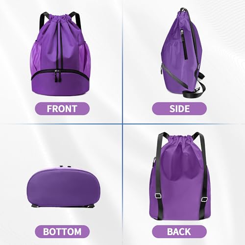 Image of JELUTAR Drawstring Backpack Gym Bag with Shoes Compartment, Purple