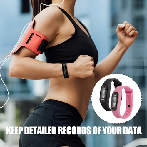 2 Pieces Step Counter Watch for Women,Pedometer Watch with Step and Calories Waterproof Time Display Kids Fitness Tracker Unisex (Black and Pink) - Image 6