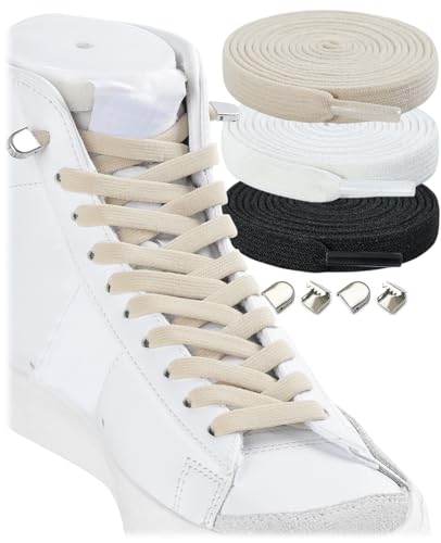 Stepace 3 Pairs No Tie Shoe Laces 5/16' Wide Tieless Flat No Tie Elastic Shoelaces for Kids and...