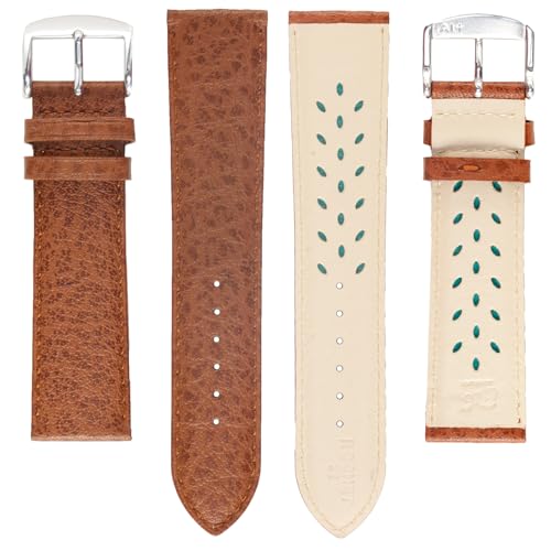 ROCHET WATCH BANDS No. 502 Fine Buffalo Grain Leather - Aerocomfort Leather Watch Bands, Anti-Allergic Band for Men Women Fashion Watches (14MM, TAN)