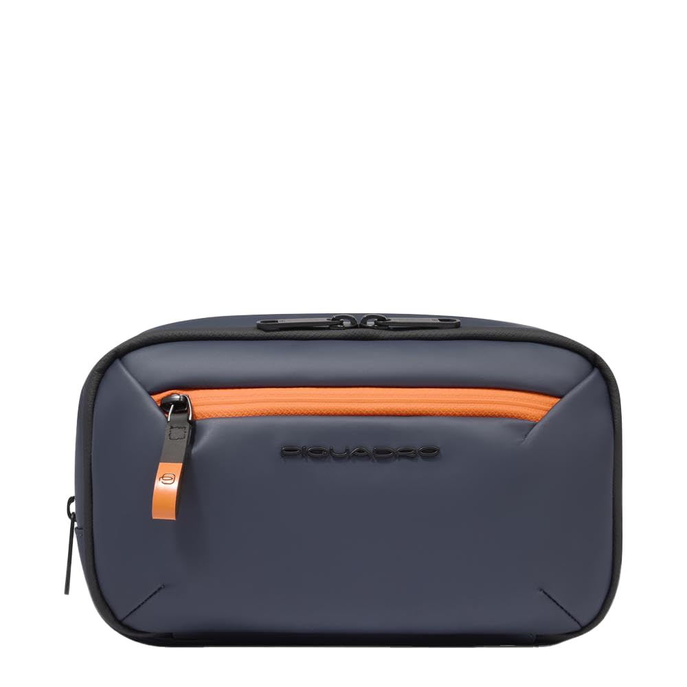 PIQUADRO - Beauty Case Impermeabile Tessuto Resistente - Uomo - Blu | Anti-acqua, Interno organizzato, Salvaspazio, Scomparti Multipli, Trasferte