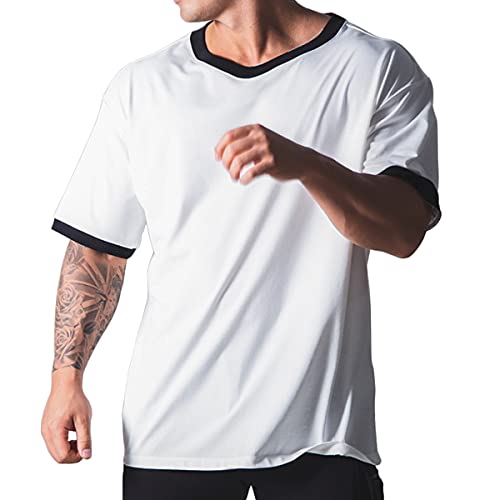 Image of Workout Shirts Short Sleeve Oversized Hipster Loose Gym Shirts Basketball Hip-hop Street Style T-Shirts for Men T44