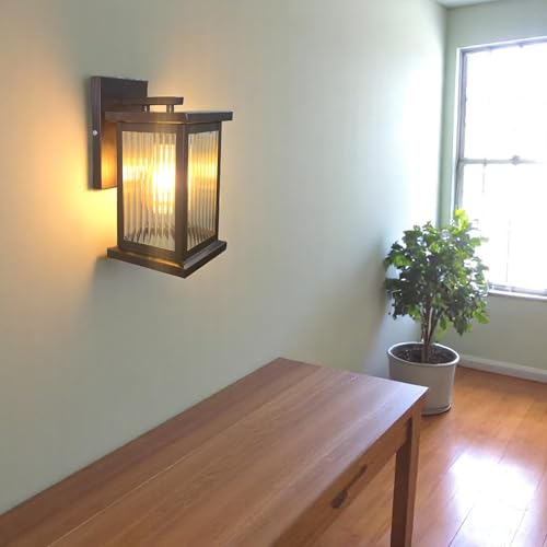 Image of GreyWings Classic Outdoor Wall Light for Home, Brown Metal Frame with Ribbed Glass, E27 Big Threaded Holder, Wall Lamp, Pack of 2