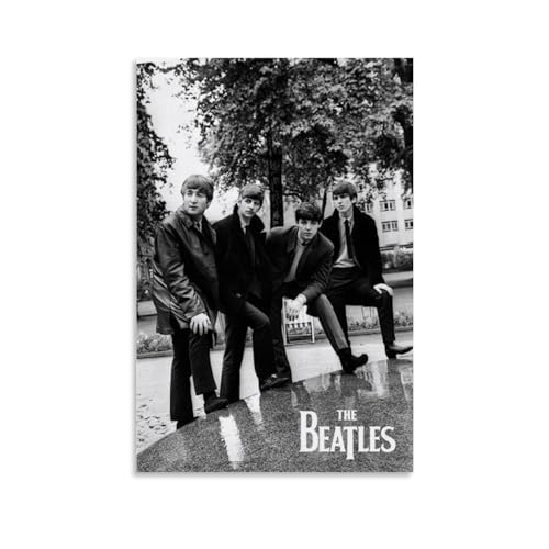 YBRAVO Poster décoratif sur toile Beatles noir et blanc, impression d’art moderne pour chambre à coucher (40 x 60 cm) - Les Beatles, Paul McCartney, John Lennon, RIngo Starr, George Harrison YBRAVO Poster décoratif sur toile Beatles noir et blanc, impression d'art moderne pour chambre à coucher (40 x 60 cm)