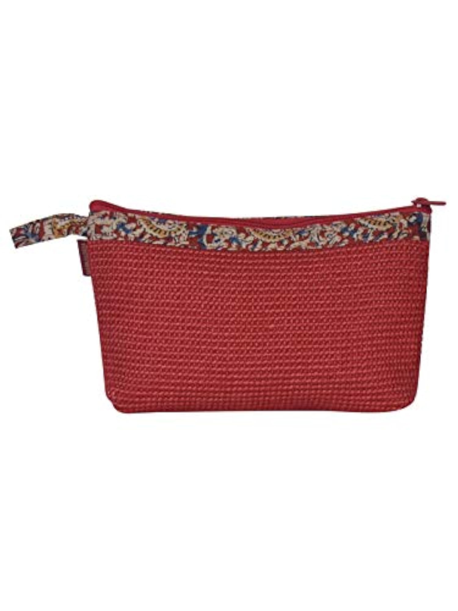 Eco-Friendly Dobby Kalamkari Pouch, Small Red