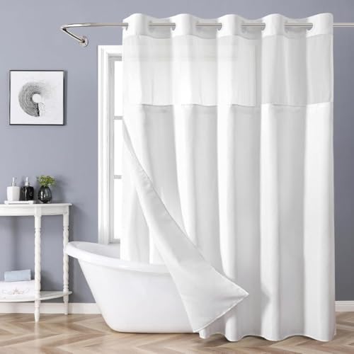 Image of Qlarity Covers Hookless Bathroom Shower Curtain with Waffle Fabric Snap-in Liner | Water Repellent & Machine Washable Magnetic Lock Curtain | (Whit, 6.9 x 5.9ft)