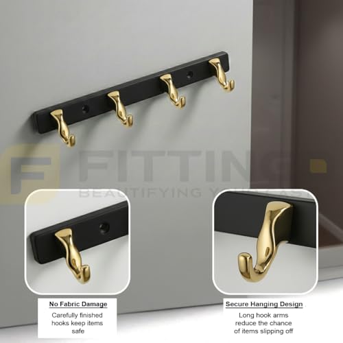 Image of 4 Hook Modern Bathroom Hooks for Hanging /Cloth Hooks for Door Back Side /Cloth Hanger for Wall (Gold with Black) Pack of 1-| 3 Years Warranty |