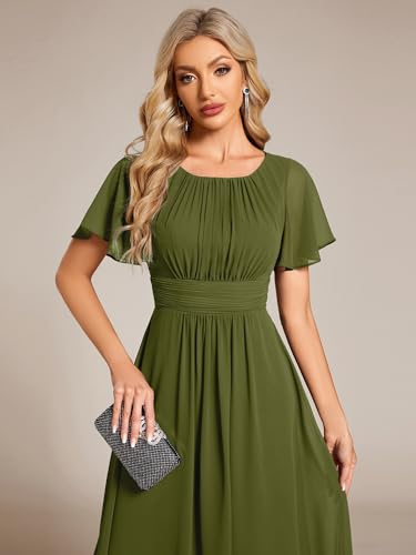 Image of Ever-Pretty Women's Chiffon Crew Neck Empire Waist Wedding Guest Dress Summer Short Sleeve Semi Formal Dresses 02053
