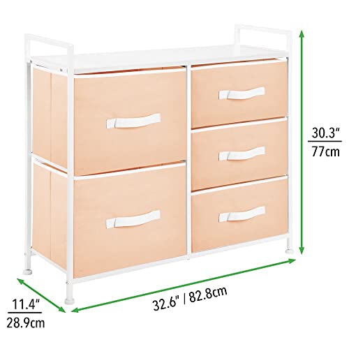 Mdesign 30.03" High Steel Frame/Wood Top Storage Dresser Furniture Unit - 5 Removable Fabric Drawers - Tall Bureau Organizer For Bedroom, Living Room, Closet - Jane Collection - Cantaloupe Peach/White #TOP3