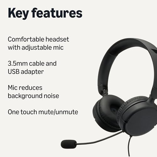 image for Amazon Basics On Ear Wired Computer Headset with Adjustable Microphone