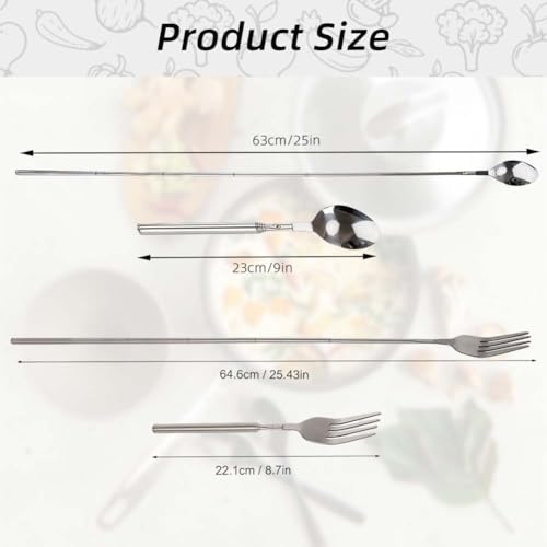 3 Stück Teleskopgabel Teleskoplöffel Set, Ausziehbare Gabel, Edelstahl Teleskopgabel mit Langem Griff, Teleskoplöffel, Besteck, Einziehbare 22.1-64.6 cm Lange Gabel, Gabel Ausziehbar für BBQ Obst
