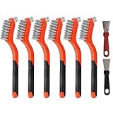 Jikvmis 6 Pieces Stainless Steel Wire Brush Set, Stainless Steel Bristles for Cleaning Welding Slag and Rust,Scratch Brush with Mini Head & Hanging Hole for Everyday Cleaning