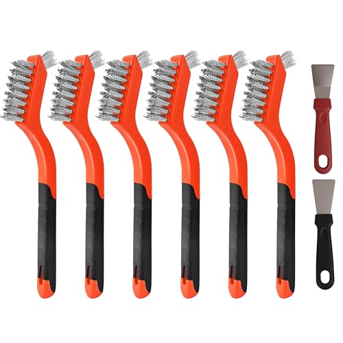 Jikvmis 6 Pieces Stainless Steel Wire Brush Set, Stainless Steel Bristles for Cleaning Welding Slag and Rust,Scratch Brush with Mini Head & Hanging Hole for Everyday Cleaning