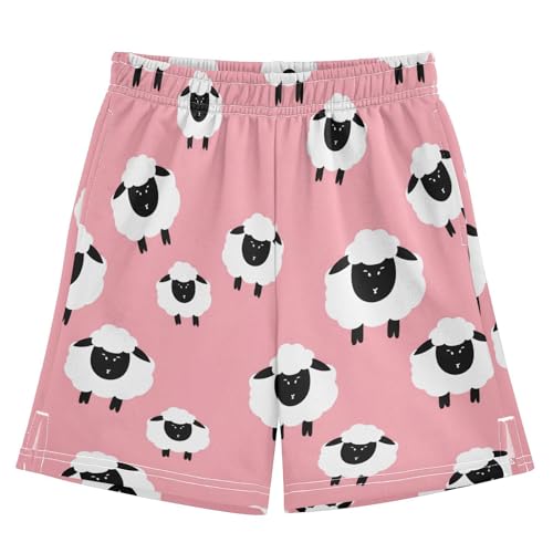 J JOYSAY Cartoon Sheep Flock Rose Boys Athletic Shorts Kids Youth Casual Shotrs with Pockets Elastic Waistband