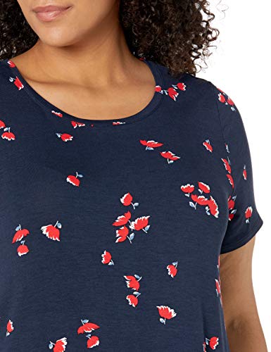 Amazon Essentials Women's Short-Sleeve Scoop Neck Swing Dress (Available In Plus Size), Navy Tulips, 2X #TOP2