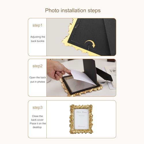 Image of 5x7 Vintage Picture Frames, Picture Frame for Table Top Display and Wall Hanging Home Decor (Gold, 5x7 Inch)