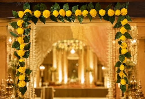 Image of Divyakosh Mango Leaf Vine /Creeper with Marigold Flowers for Door Entrance Decor - 80 Inch Artificial Floral Thoran /Bandarwal /Galrand, Festive Hanging for Diwali Pooja Ganpati Navratri Home