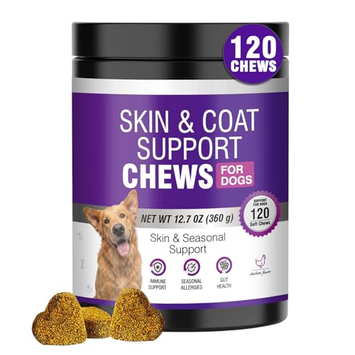 TTLXRL Dog Skin & Seasonal Support Chews, Chicken Flavor Soft Chews for Dogs, Immune, Gut Health and Coat Support, 120 Count