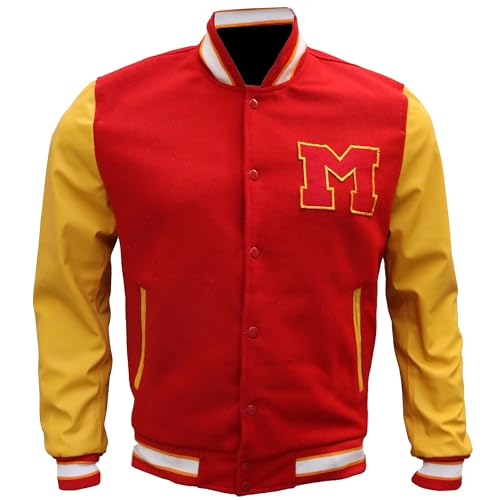 The Jasperz Thriler Red & Yellow M Logo Varsity Letterman Bomber Jacket - Wool and Faux Leather Bomber Jacket2