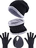 Picture of Tatuo 4 Pcs Winter Hat and Gloves Set for Men and Women and Kids Ski Warm Fleece Knit Beanie Hat Warmer Scarf Earmuff