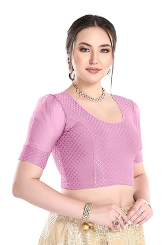 Image of FINESTFIT Stay On Trend Fashion 100% Cotton Readymade Blouses for Women,Round Neckline with Organza Balloon Sleeves.