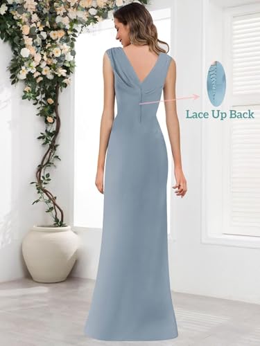 Women's Mother of The Bride Dresses for Seniors Chiffon Beaded Empire Waist Pleated Formal V Neck2