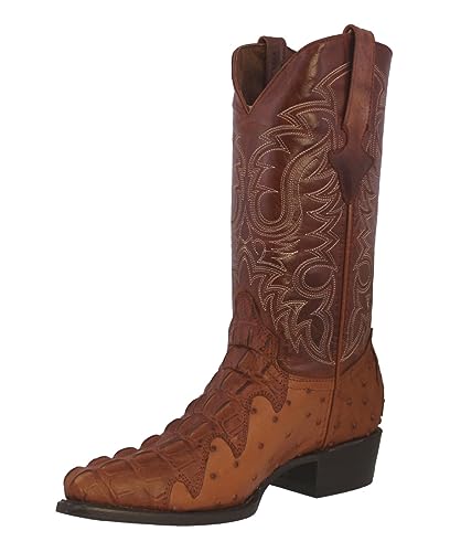 Texas Legacy Mens Cognac Western Cowboy Boots Crocodile & Ostrich Print J Toe2