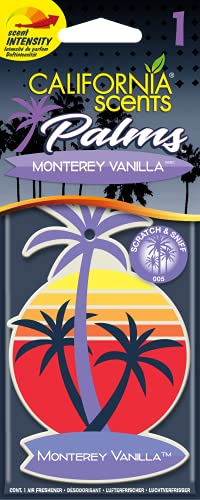 California Scents Ambientador de Coche - Papel en Forma de Palma - Aroma Intenso de Vainilla - Fragancia Duradera y Versátil para Coche, Hogar u Oficina, Disfruta de una Experiencia Única