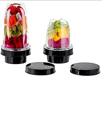 Image of Heavy & Unbreakable bullet mixer grinder 2pc jar set enhance your blending experience with bullet mixer juicer jar (300ml & 500 ml) universal 4-teeth coupler, 2-slot compatible.