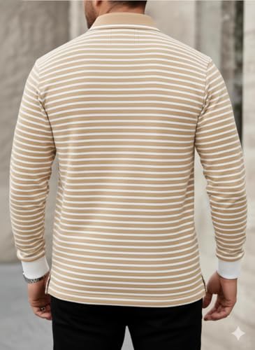 Image of Mack Jonney Men's Premium Black Striped Polo T-Shirt | Long Sleeve Cotton Blend | Casual & Smart Wear-M6752