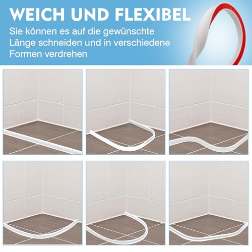 SPOKKI 3M Schwallschutzleiste Dusche Selbstklebend Flexible Schwallschutz, 4cm Höhe Wasserbarriere, Duschschwelle Wassersperre Barriere Duschdichtungen Schwallschutzleiste für Duschschwelle