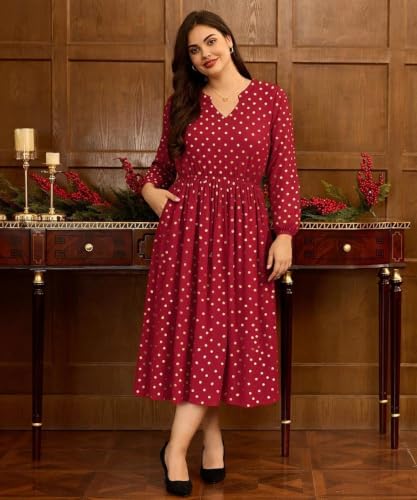 Image of TIYOMI Womens Plus Size Dresses Fall Long Sleeve Maxi Dresses V Neck Floral Spring Party Dress with Pockets XL-5XL (14W-28W)
