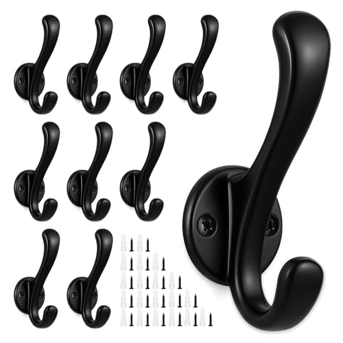 Dntorx 10 Stück Garderobenhaken Schwarz, Kleiderhaken Wand Schwerlaste Wandhaken zum Schrauben Haken Garderobe für Wohnzimmer Schlafzimmer Badezimmer Kleidung Handtuch Schals Schlüsseln