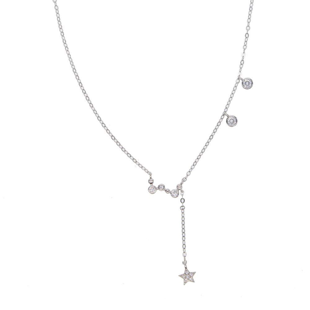 MOCHAMIK 925 Sterling Silber Netter Stern Mit Rundem Stein Y Form Gliederkette Anhänger Halsketten Für Frauen Edlen Schmuck