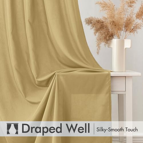 Image of MIULEE Gold Semi Sheer Privacy Curtains Drapes 2 Panels 52W x 63L