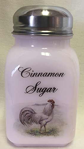 Spice Jar - Square Stove Top Shaker - Crown Tuscan Decaled - Rosso Exclusive - American Made - Mosser Glass USA (White Leghorn Chicken w/Cinnamon Sugar)