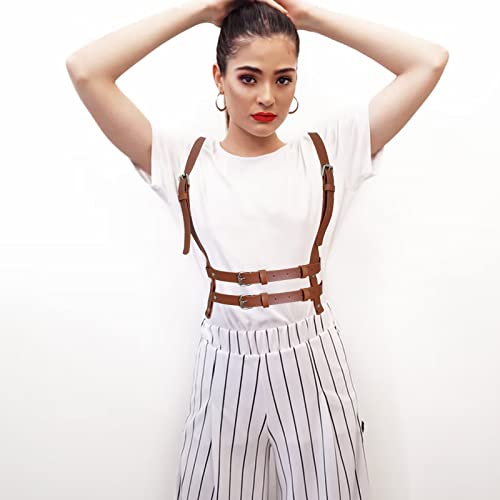 Leather Shoulder Harness Waist Body Strap Punk Rock Belt with Chains for Women Shoulder Strap Bondage2