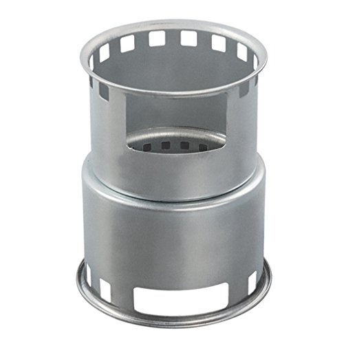 Outad Campingkocher, aus Edelstahl, tragbar - Holzschaft mit Netztasche für Grill, Camping, Picknick, Kochen im Freien, Wandern, Notfälle, frosted