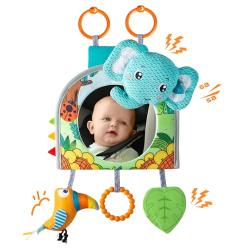 Image of Lynncare Car Seat Toy, Baby Car Mirror for Rear Facing, Travel Baby Activity Center with Hanging Engaging Toys for Infants Babies 0-6-12-18 Months Boy Girl