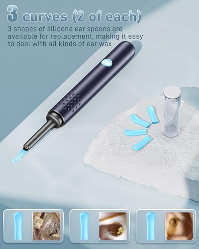 ear wax removal tool camera - ear cleaner with camera1080p otoscope ear cleaning tool with 4 ear spoon ear camera for iphone amp android phones - blue