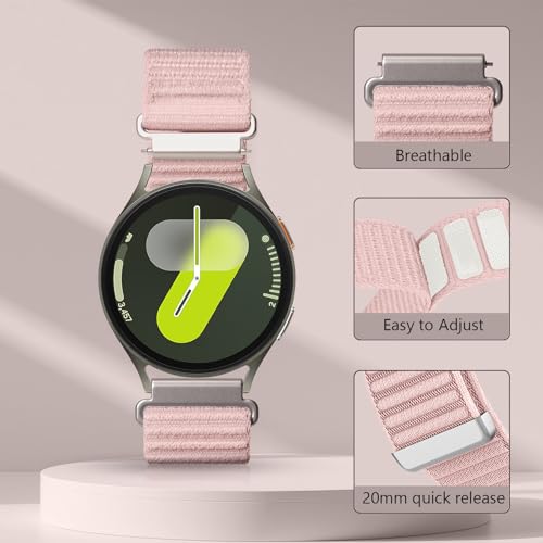 Image of 20mm Nylon Band for Samsung Galaxy Watch 7 /6 /5 /4 /FE 40mm 44mm /Classic 47mm | Galaxy Watch 4 classic Bands 47mm 43mm 46mm 42mm /5 pro 45mm /active 2,Fabric Wristband Sport Loop Correa Strap for Women Men