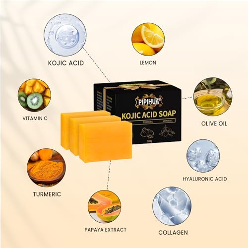 PIPIHUA Lemon Turmeric Kojic Acid Soap Bars: Dark Spots Remover - Brightening Skin (2 Pack)